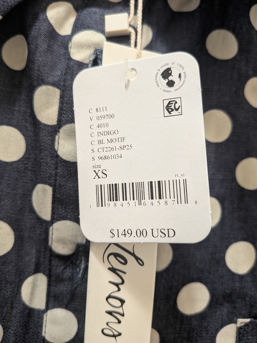 Love and Lemons Navy Top With Cream Polka Dots - Picture 3 of 3